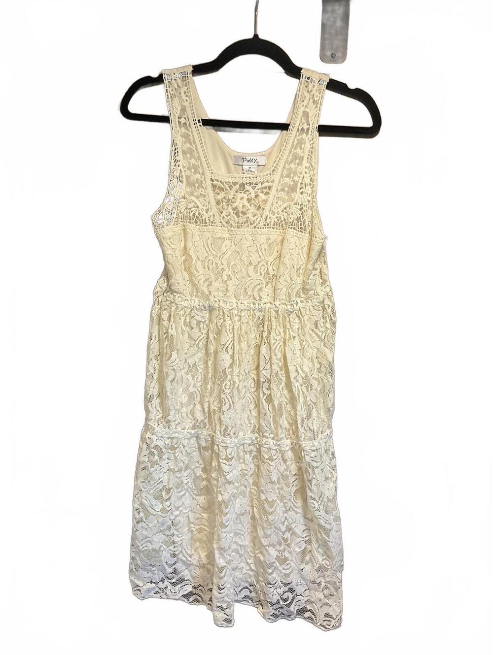 PINKY Womens Off White Lace Top Sleeveless Dress Size M